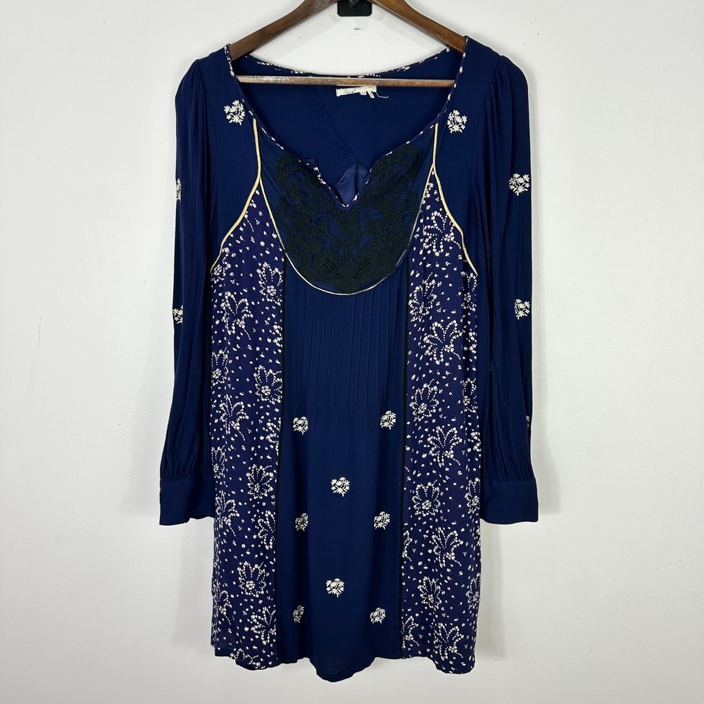 Anthropologie Floreat Blue Floral Embroidered Dress Womens 8 Boho Whimsical